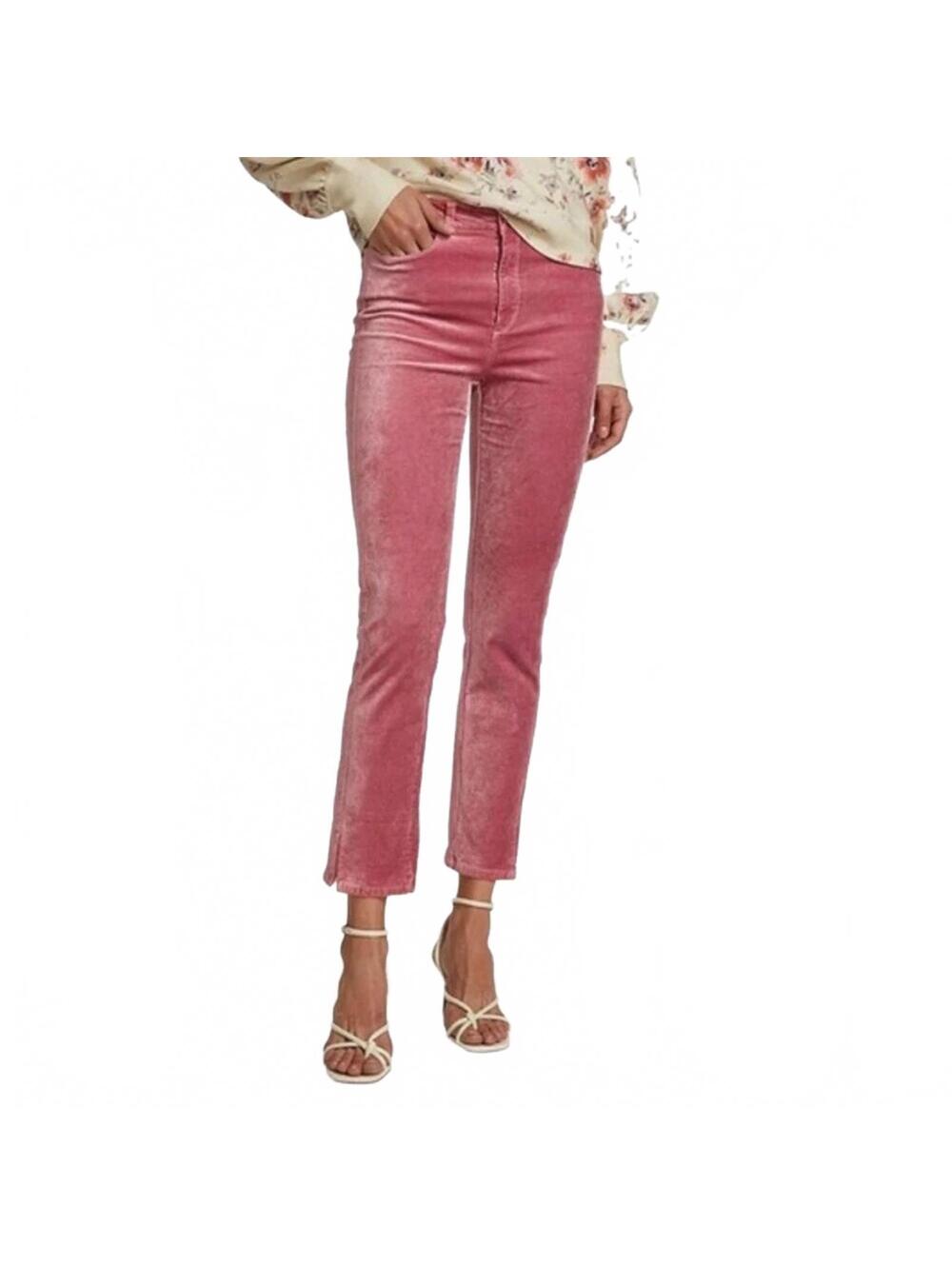 PAIGE Cindy Twisted-Seam Velvet Jeans Muted Mauve Pink Split Ankle Size 25